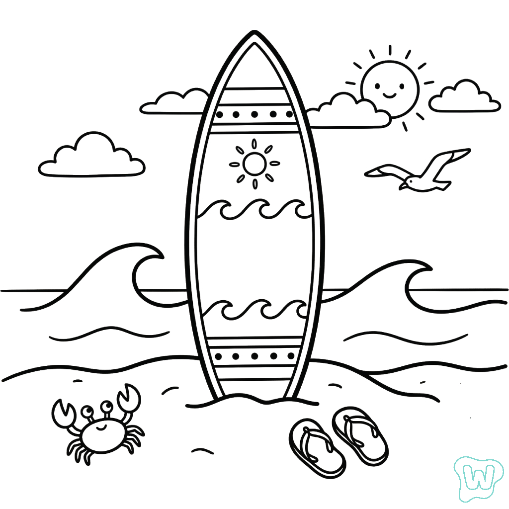 Disegni dettagliati di tavole da surf da colorare