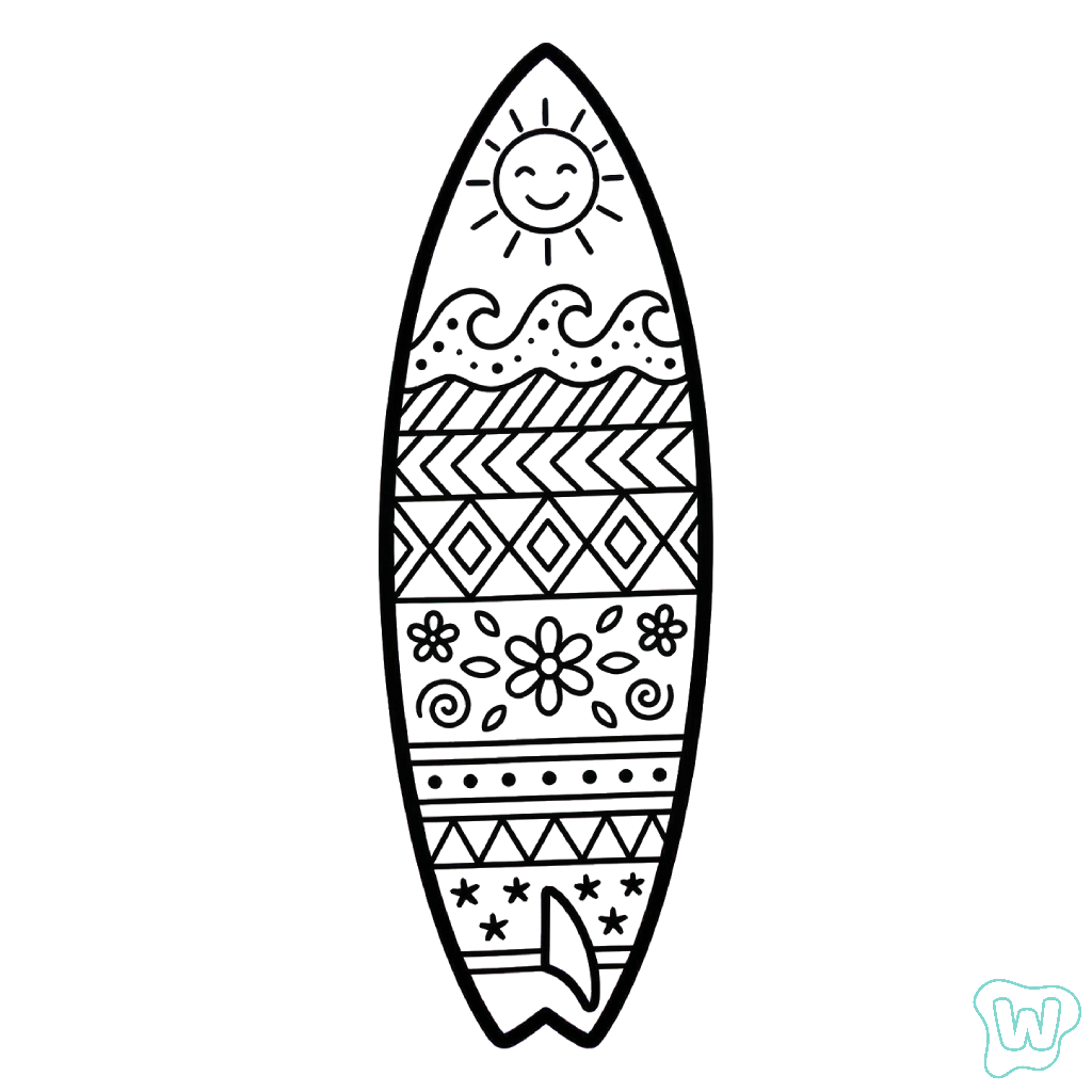 Disegni da colorare gratuiti per adulti: tavola da surf