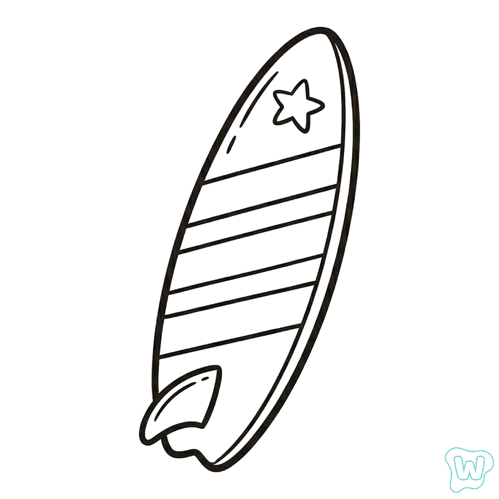 Disegno da colorare di una tavola da surf e PDF stampabile gratuito