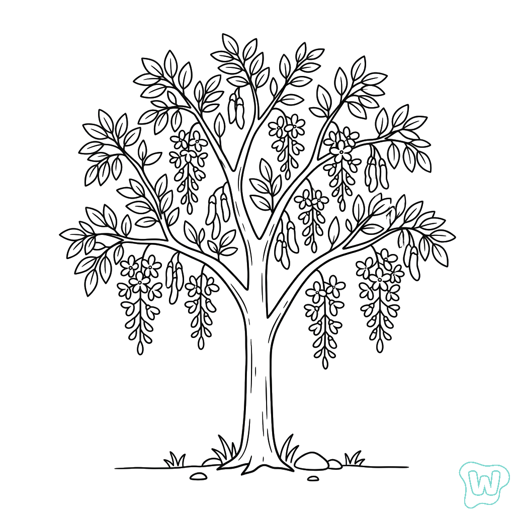 Árbol de Lluvia Dorada páginas para colorear para adultos
