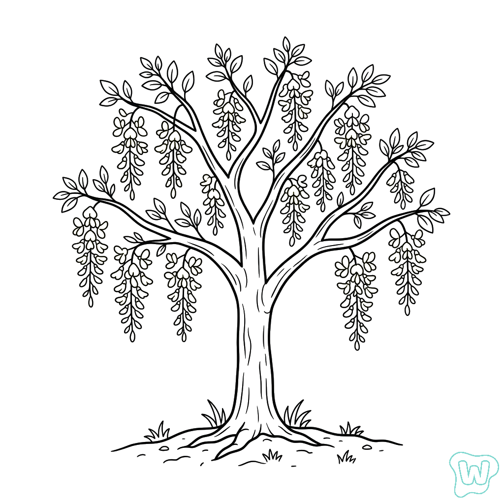 páginas para colorear detalladas de Árbol de Lluvia Dorada para adultos