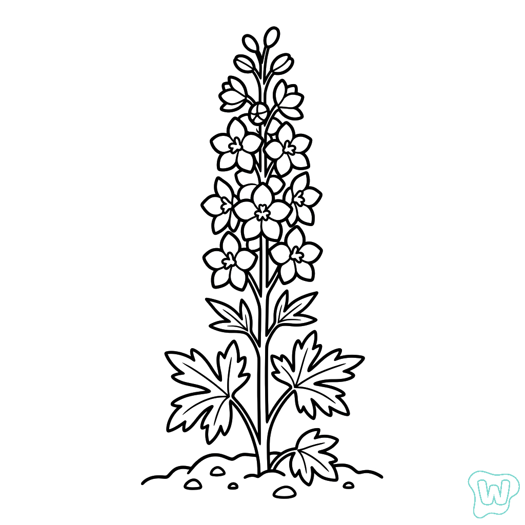 felices páginas para colorear Delphinium