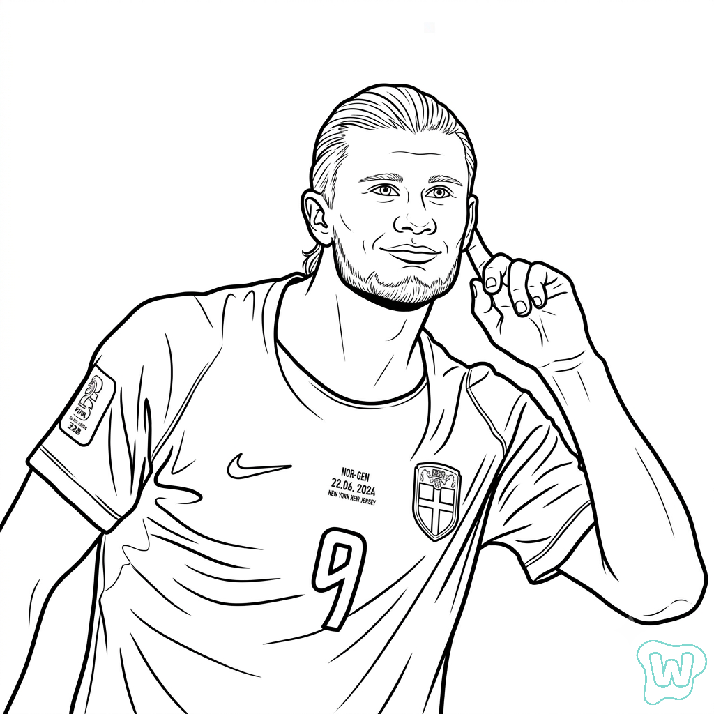 páginas para colorear lindas y fáciles de Erling Haaland Mundial 2026