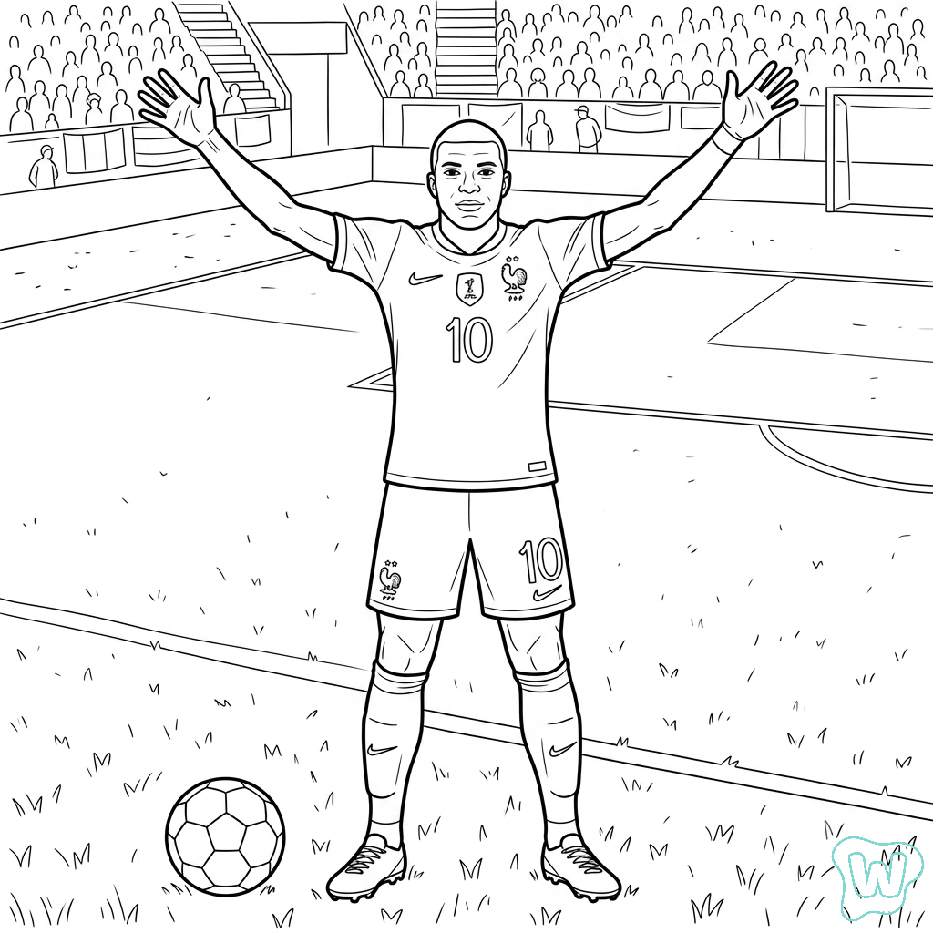Kylian Mbappé Mundial 2026 colorear y Imprimir PDF gratis