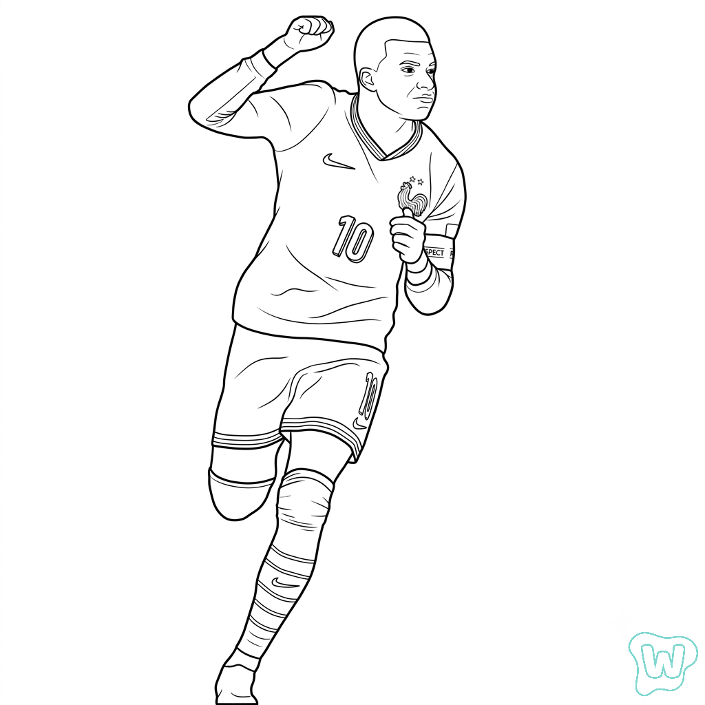 páginas para colorear para adultos Kylian Mbappé Mundial 2026