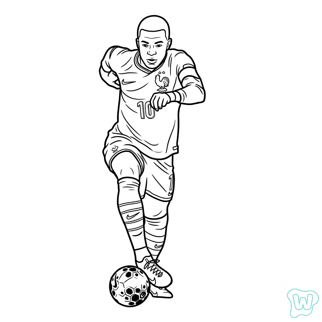 páginas para colorear imprimibles Kylian Mbappé Mundial 2026
