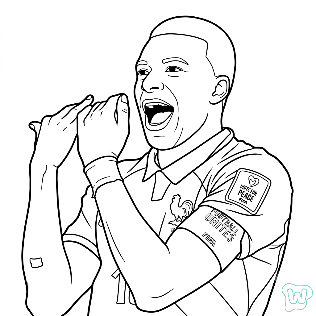 páginas para colorear gratis Kylian Mbappé Mundial 2026
