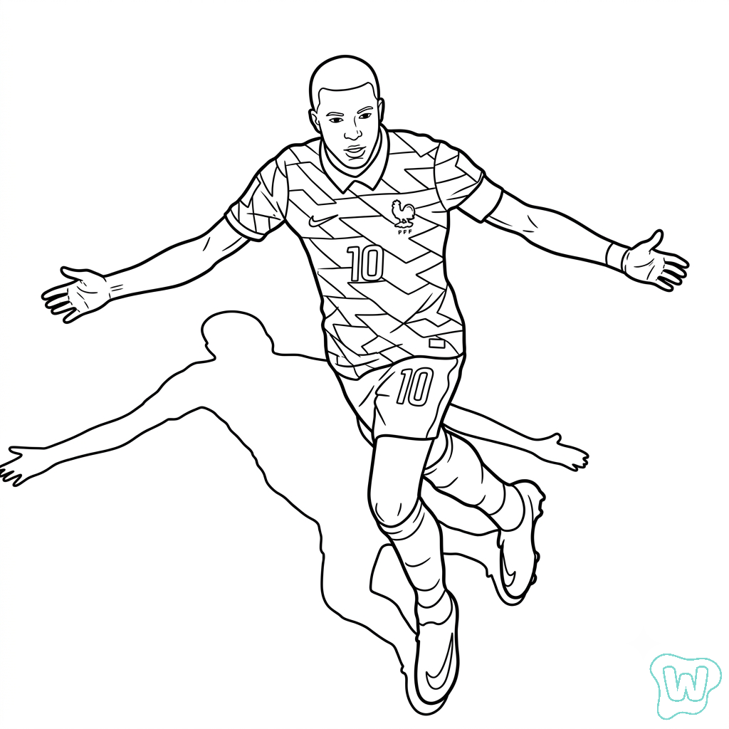 divertidas páginas para colorear Kylian Mbappé Mundial 2026