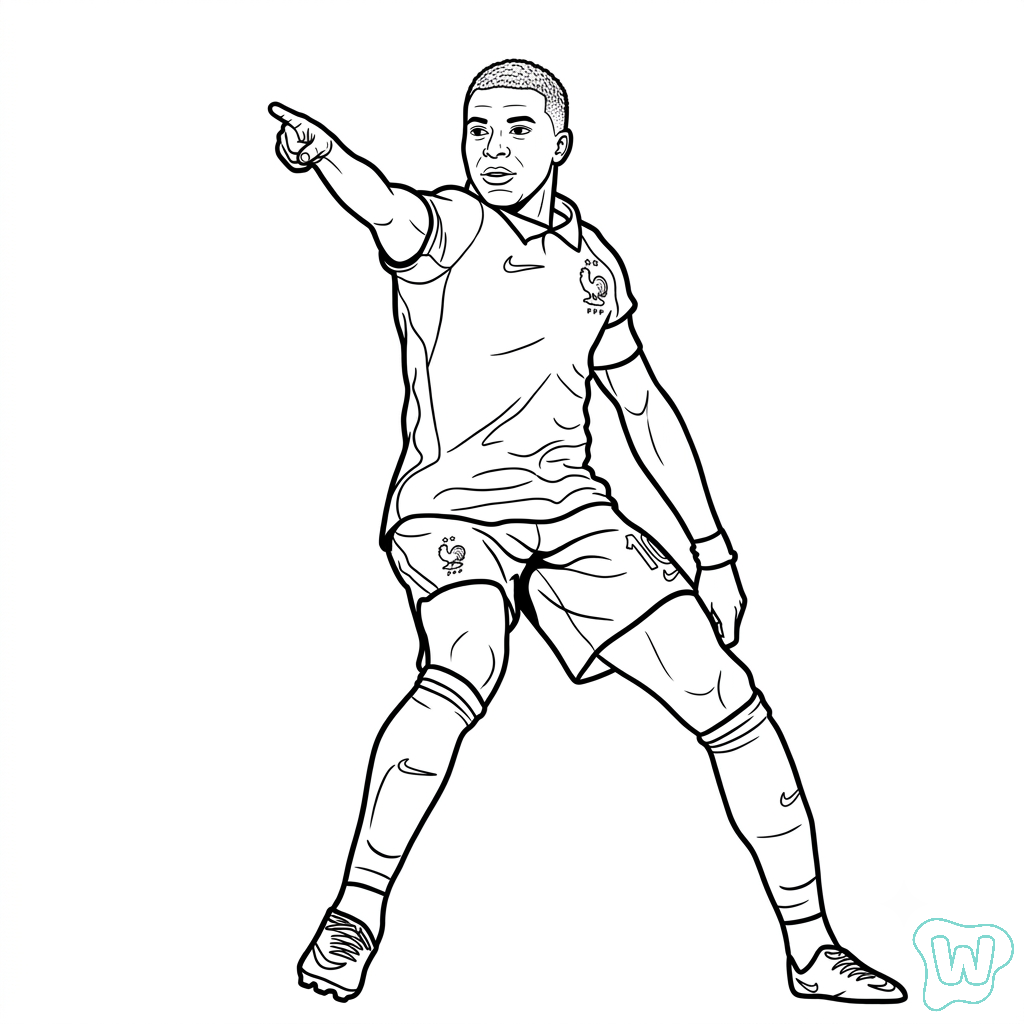 páginas para colorear gratis Kylian Mbappé Mundial 2026 para niños