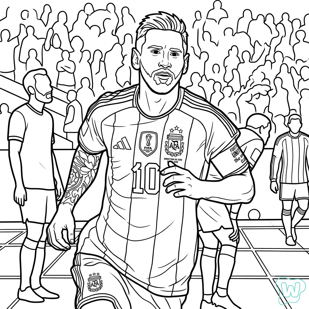 páginas para colorear gratis para adultos Messi Mundial 2026