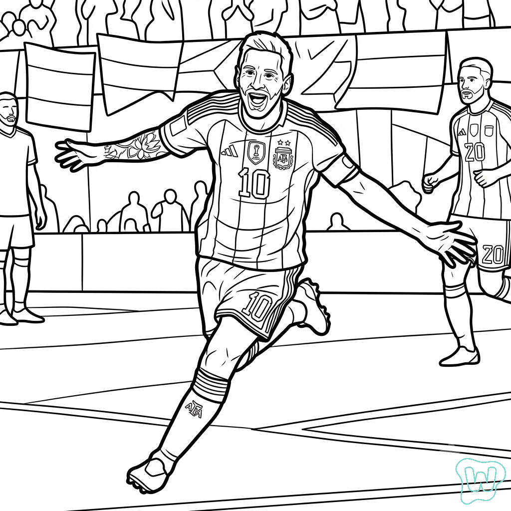 páginas para colorear gratis Messi Mundial 2026