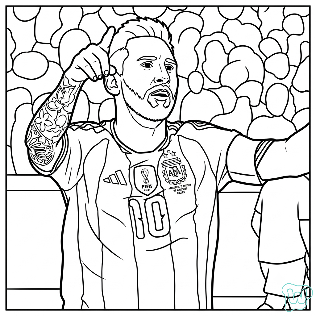 páginas para colorear detalladas de Messi Mundial 2026 para adultos