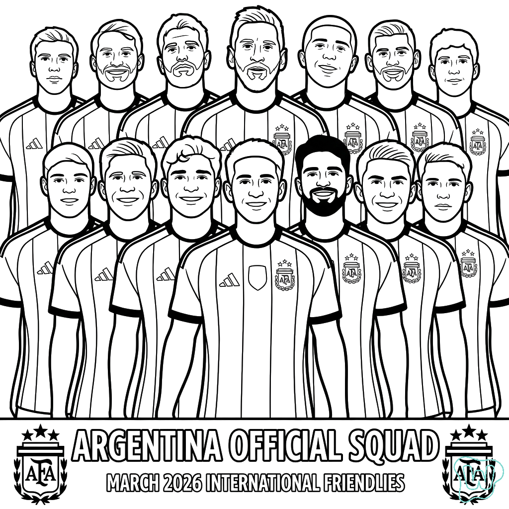 Selección de Argentina Mundial 2026 para colorear gratis