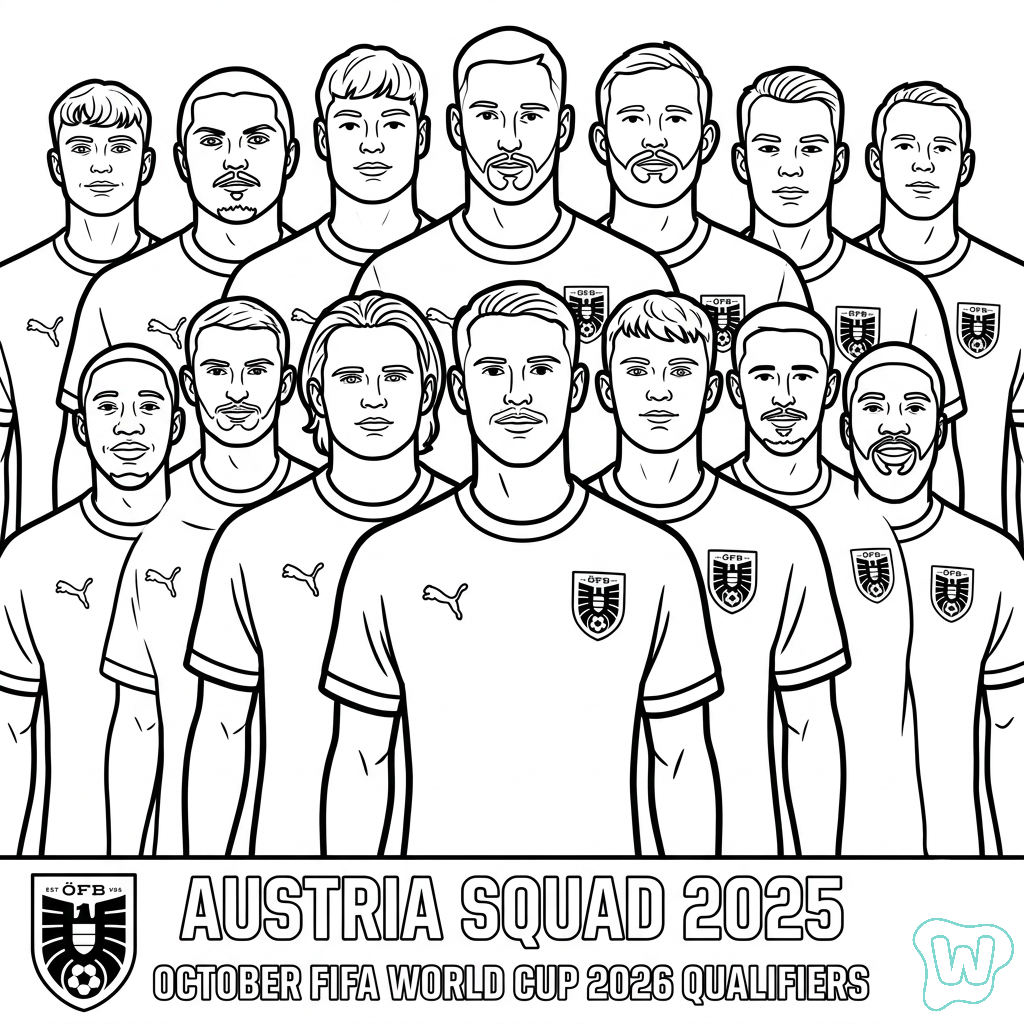 Selección de Austria Mundial 2026 páginas para colorear imprimibles 1