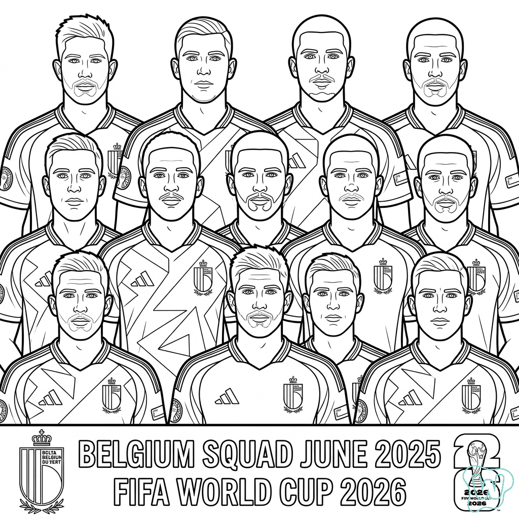 felices páginas para colorear Selección de Bélgica Mundial 2026 1