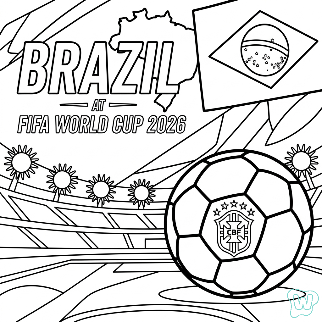 páginas para colorear imprimibles Selección de Brasil Mundial 2026