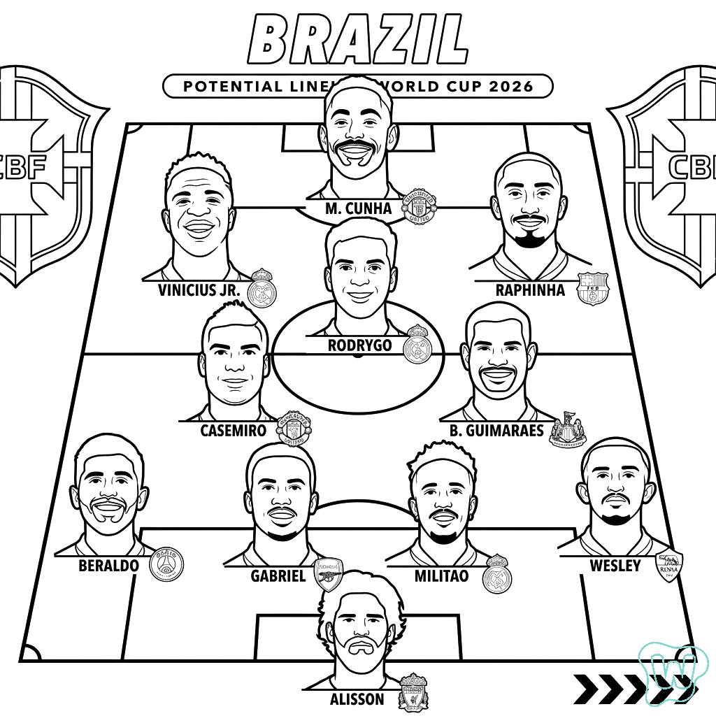 páginas para colorear para adultos Selección de Brasil Mundial 2026