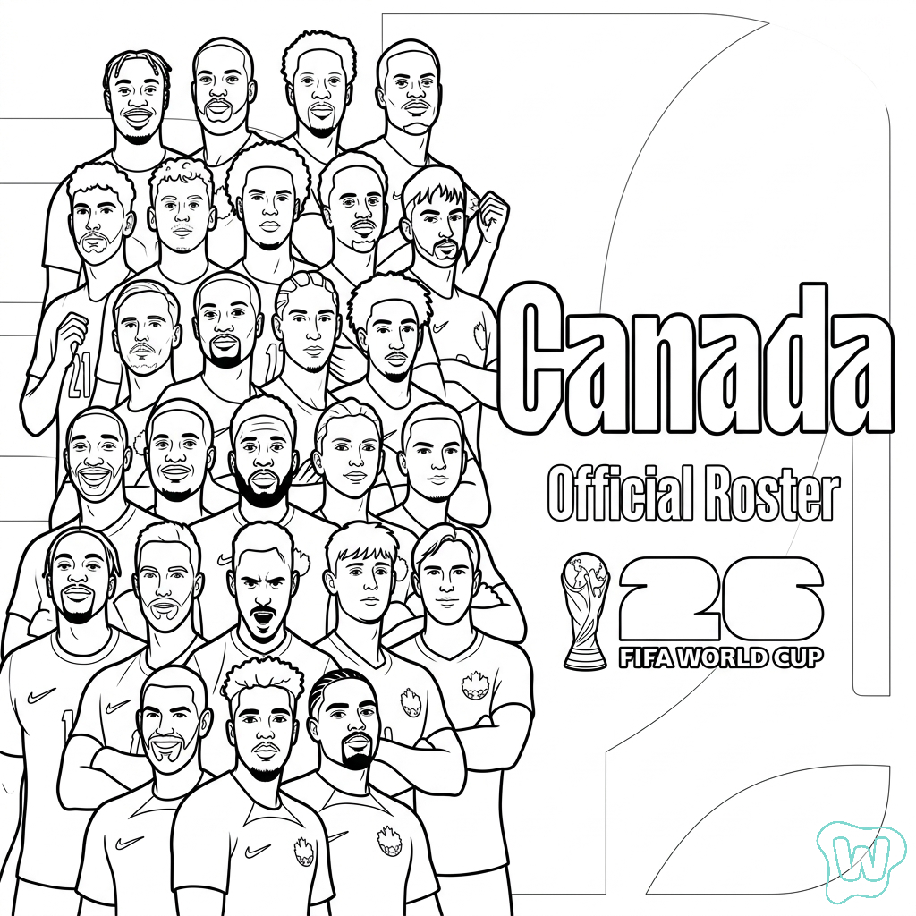 niños Selección de Canadá Mundial 2026 páginas para colorear 2