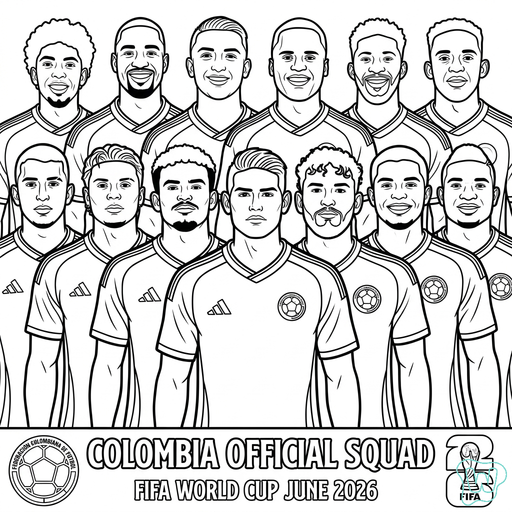 páginas para colorear gratis para adultos Selección de Colombia Mundial 2026