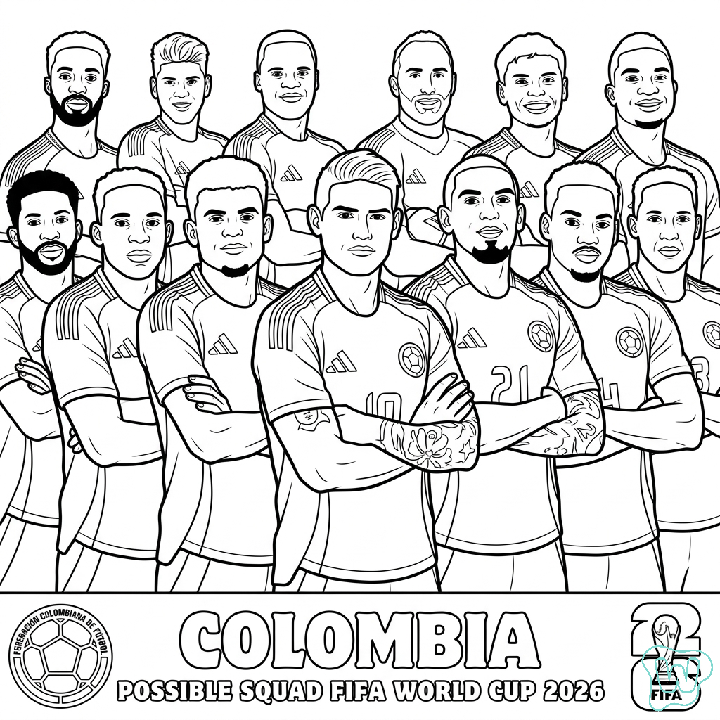 páginas para colorear gratis para adultos Selección de Colombia Mundial 2026 1
