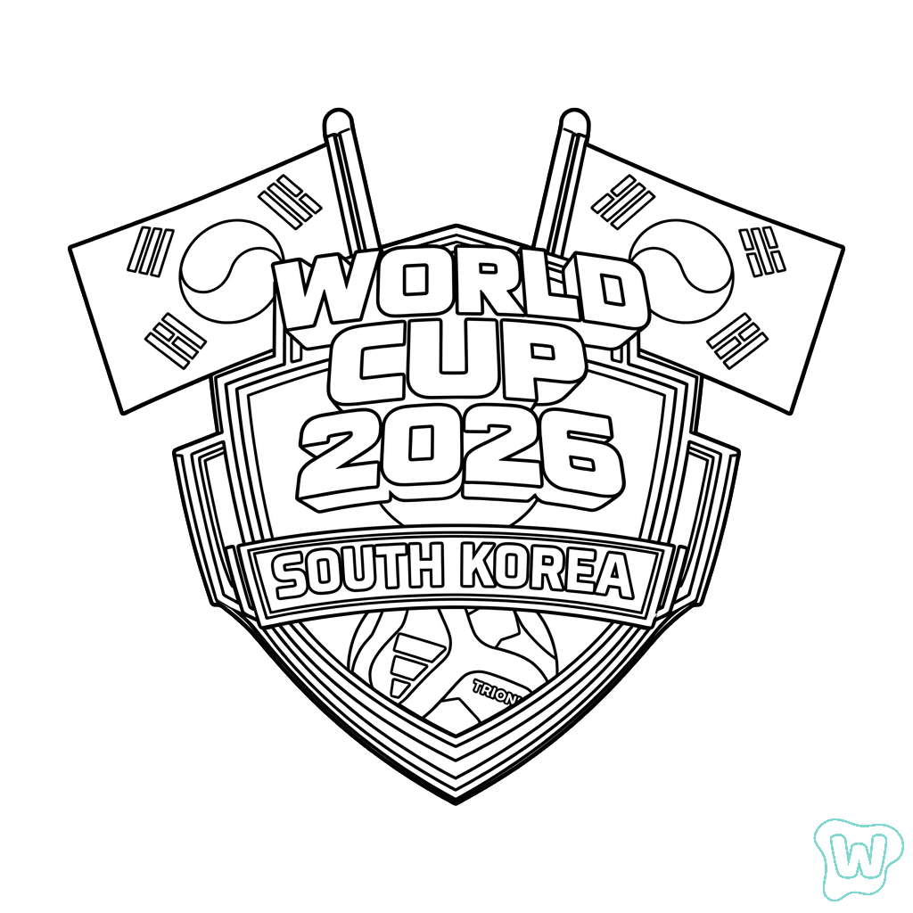 Selección de Corea del Sur Mundial 2026 páginas para colorear para niños