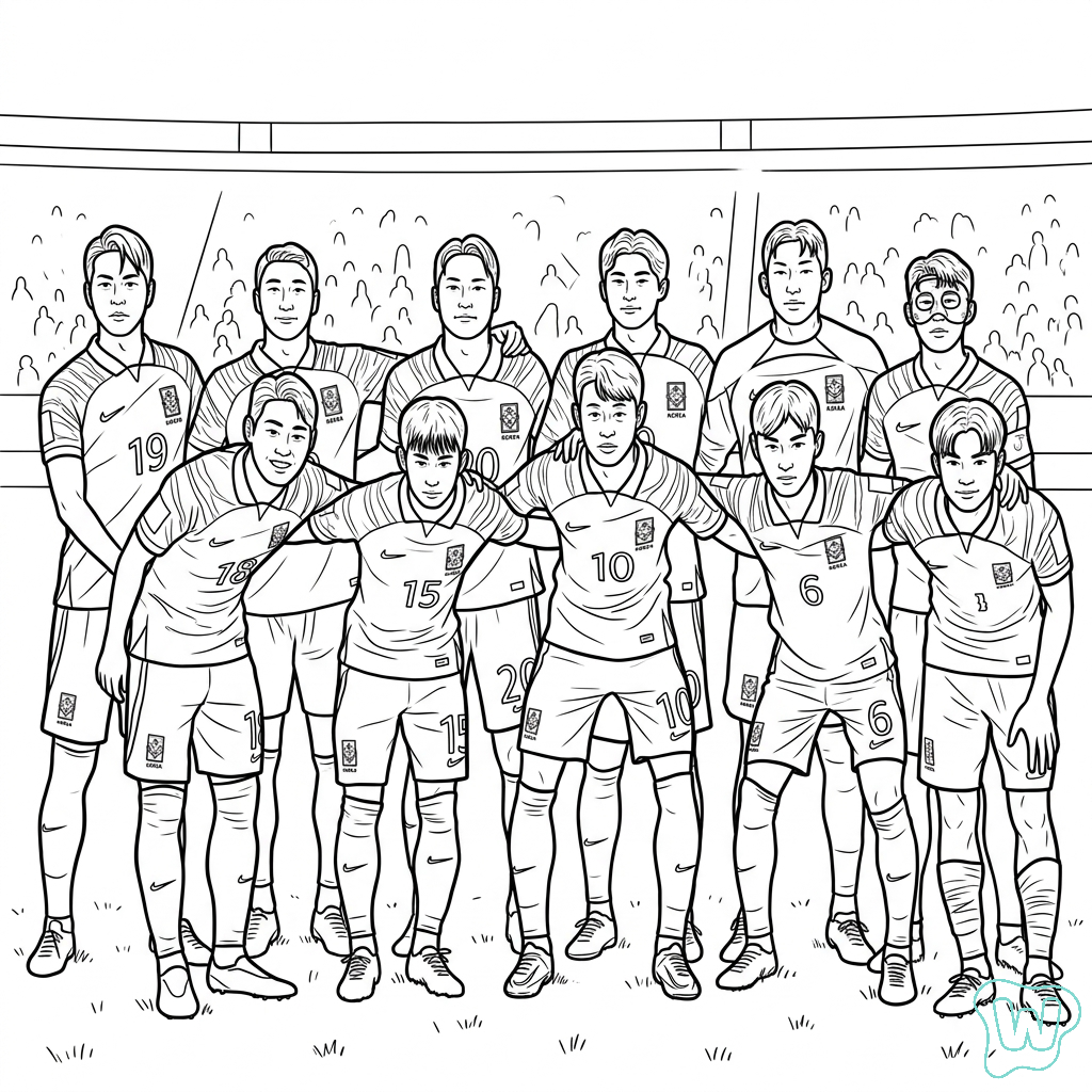 Selección de Corea del Sur Mundial 2026 colorear y Imprimir PDF