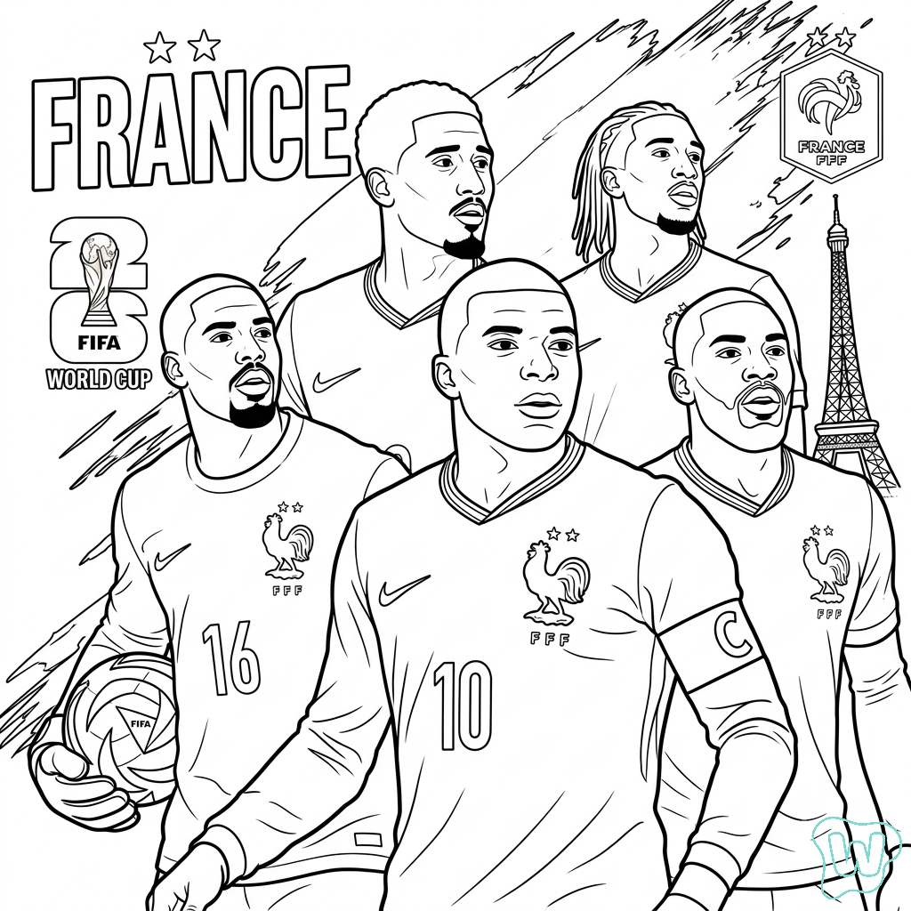 Selección de Francia Mundial 2026 para colorear y Imprimir PDF gratis