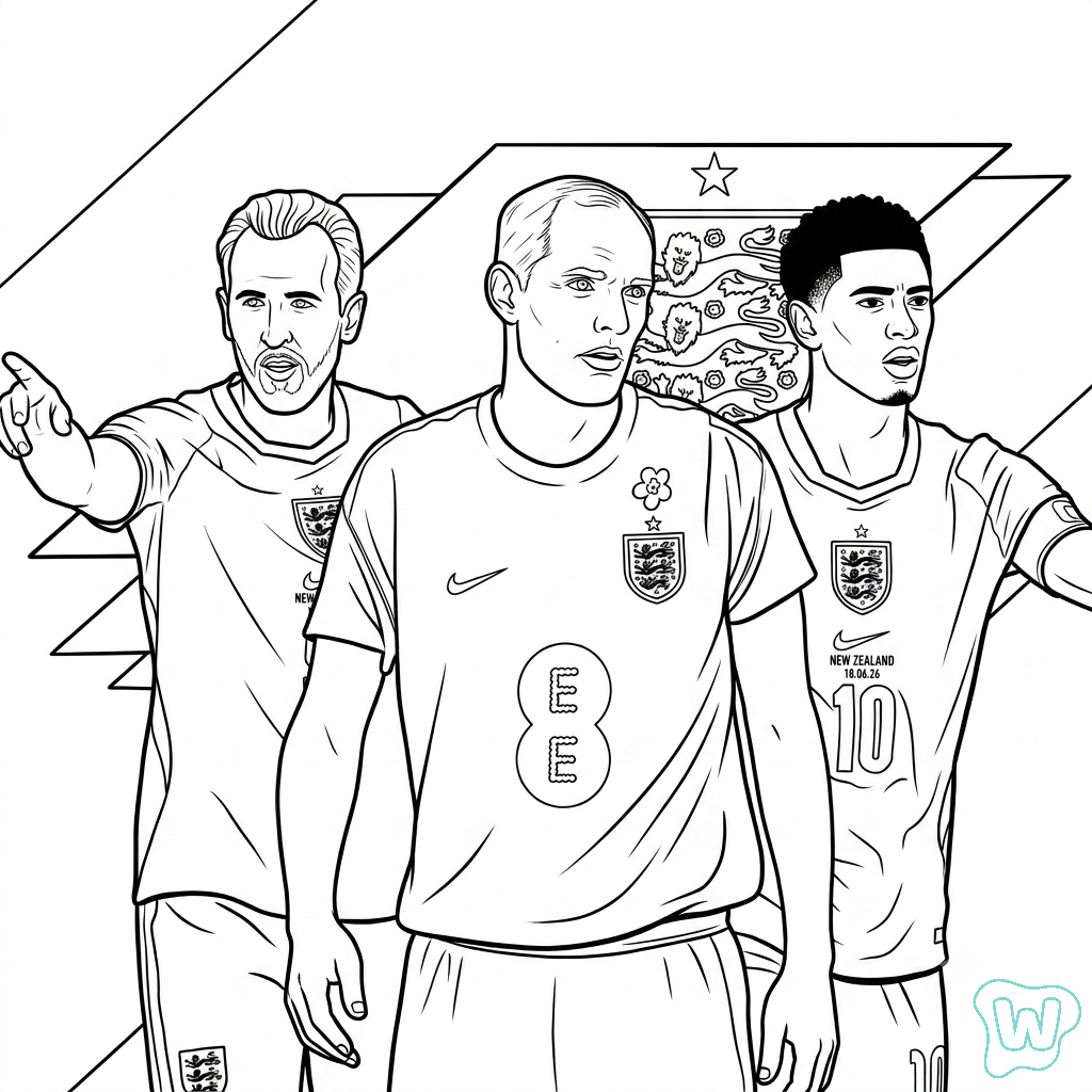 Selección de Inglaterra Mundial 2026 páginas para colorear para adultos fáciles