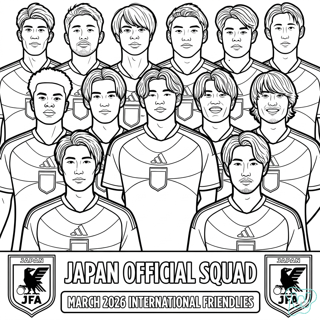 páginas para colorear fáciles de Selección de Japón Mundial 2026