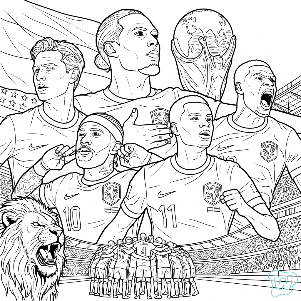 páginas para colorear gratis Selección de Países Bajos Mundial 2026 para Colorear 1