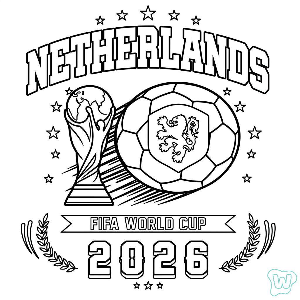 Selección de Países Bajos Mundial 2026 para Colorear páginas para colorear para adultos