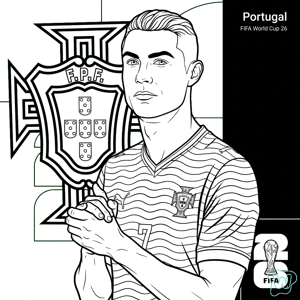 niños Selección de Portugal Mundial 2026 páginas para colorear 1