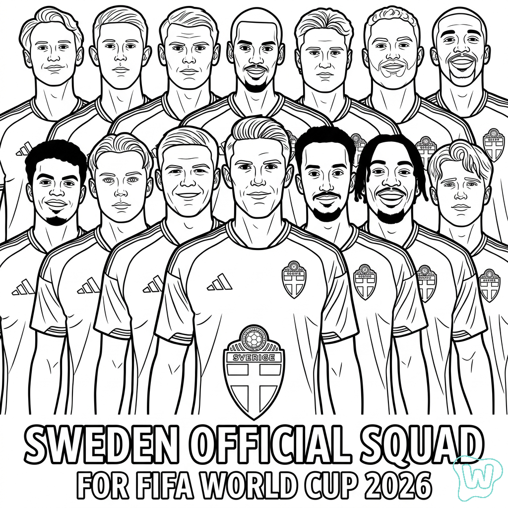 Selección de Suecia Mundial 2026 colorear y Imprimir PDF