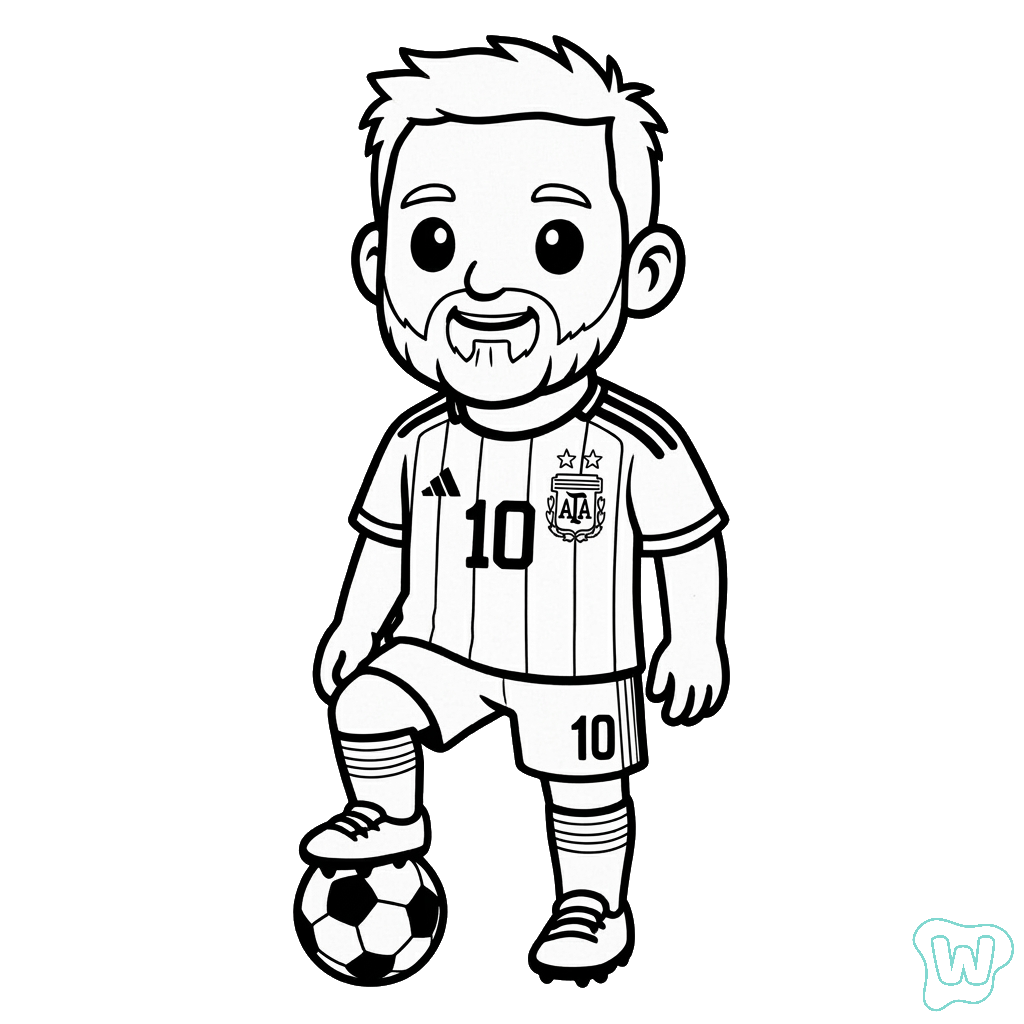 páginas para colorear kawaii lindas Messi Chibi