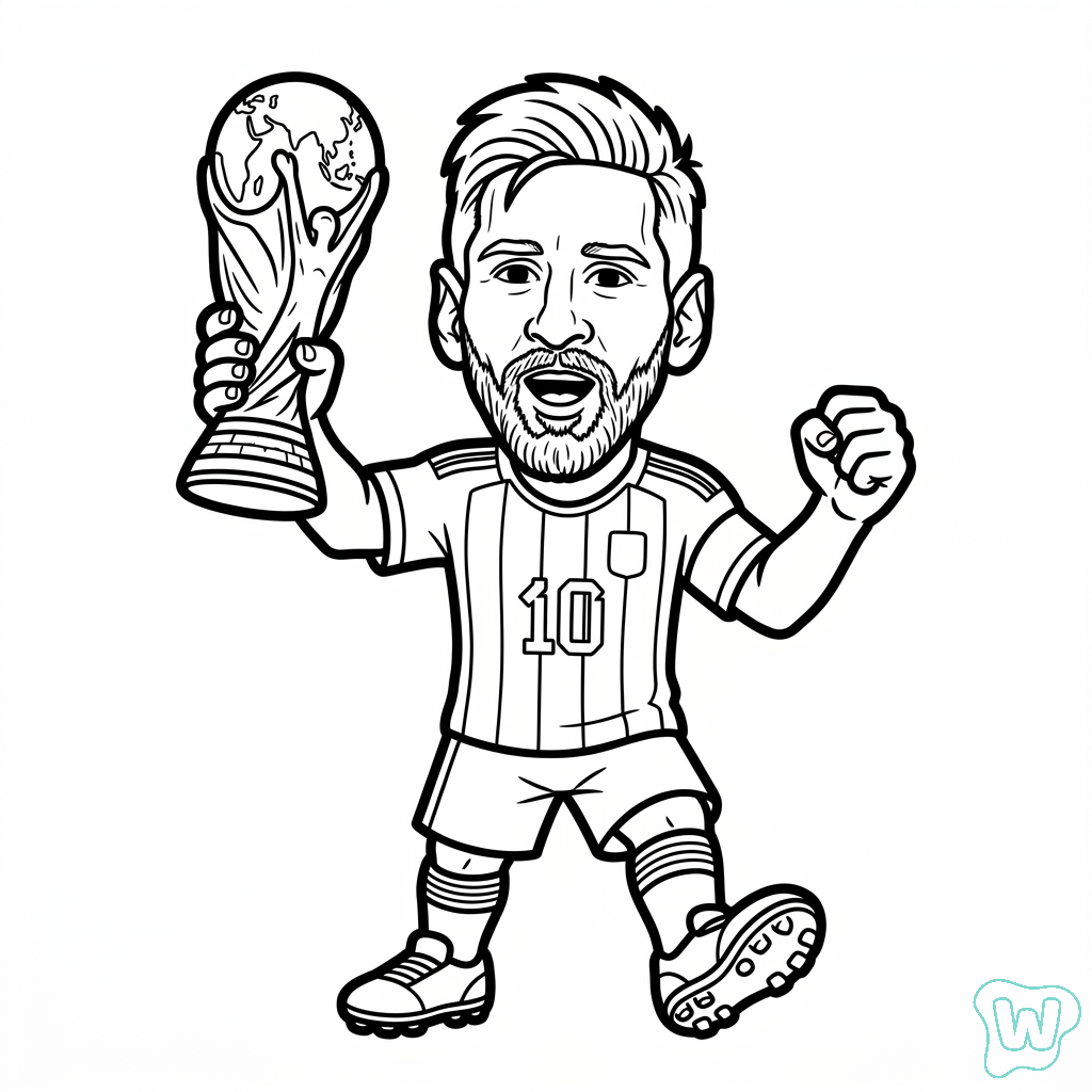 páginas para colorear lindas y fáciles de Messi Chibi