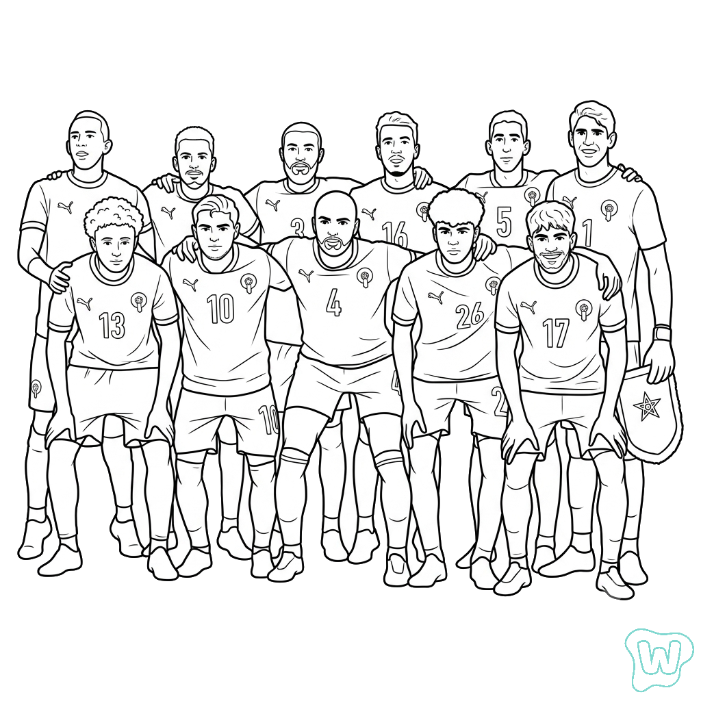 felices páginas para colorear Selección de Marruecos Mundial 2026