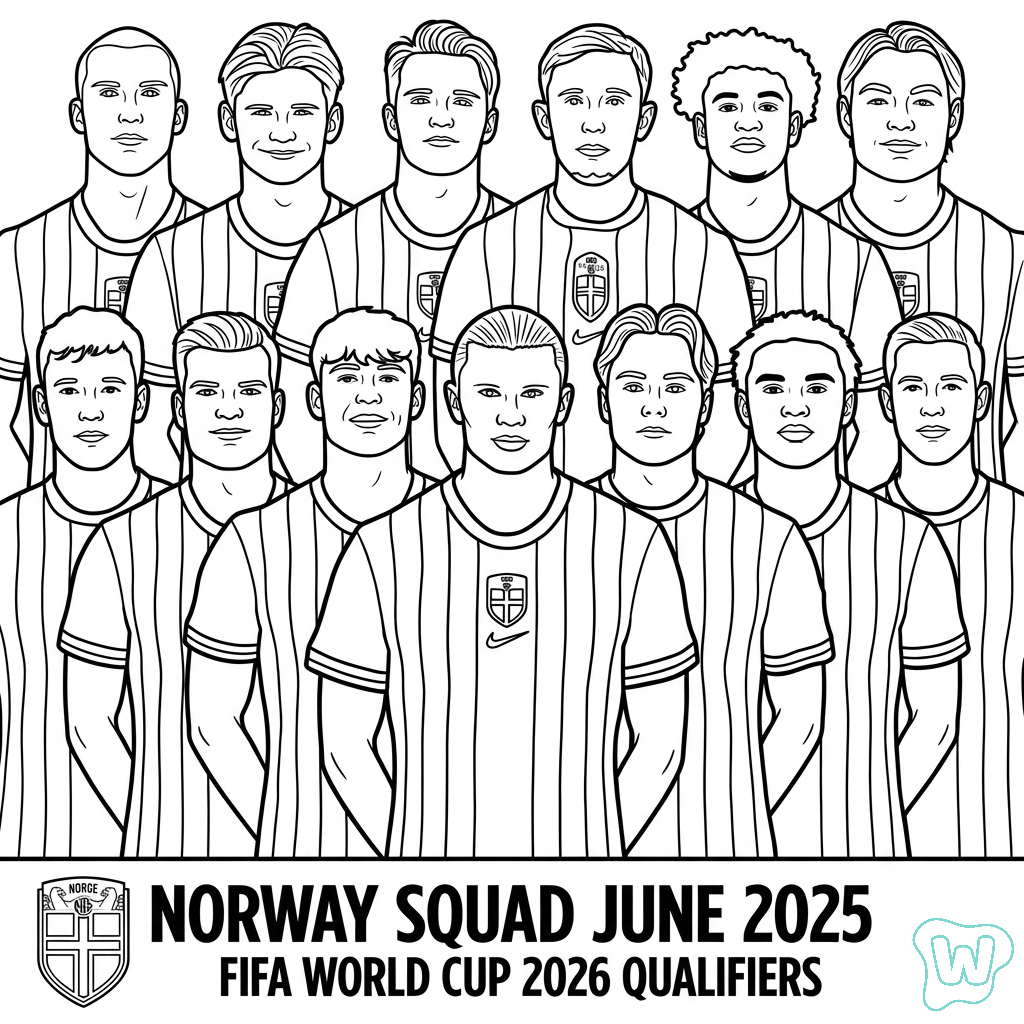 Selección de Noruega Mundial 2026 páginas para colorear para niños 1