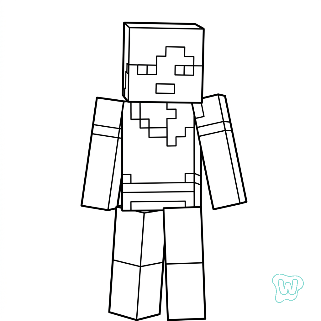 páginas para colorear fáciles de Alex Minecraft 1