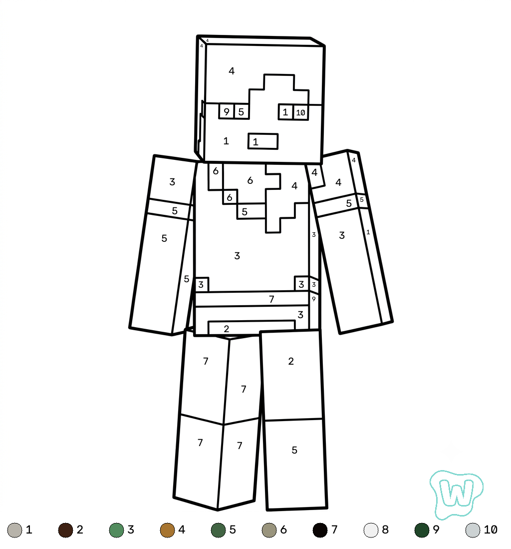Alex Minecraft coloring by numbers páginas para colorear gratis