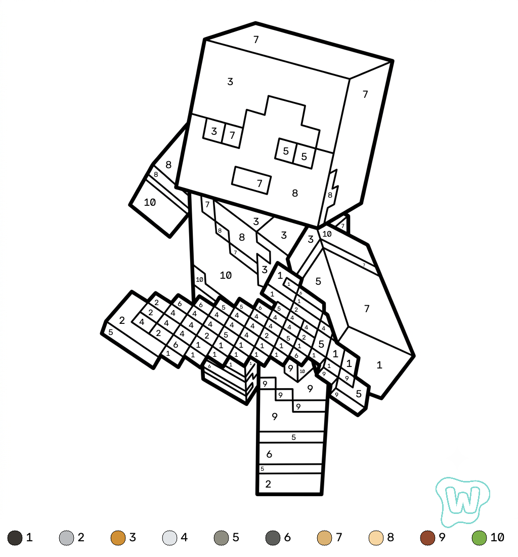 páginas para colorear para imprimir gratis Alex Minecraft coloring by numbers