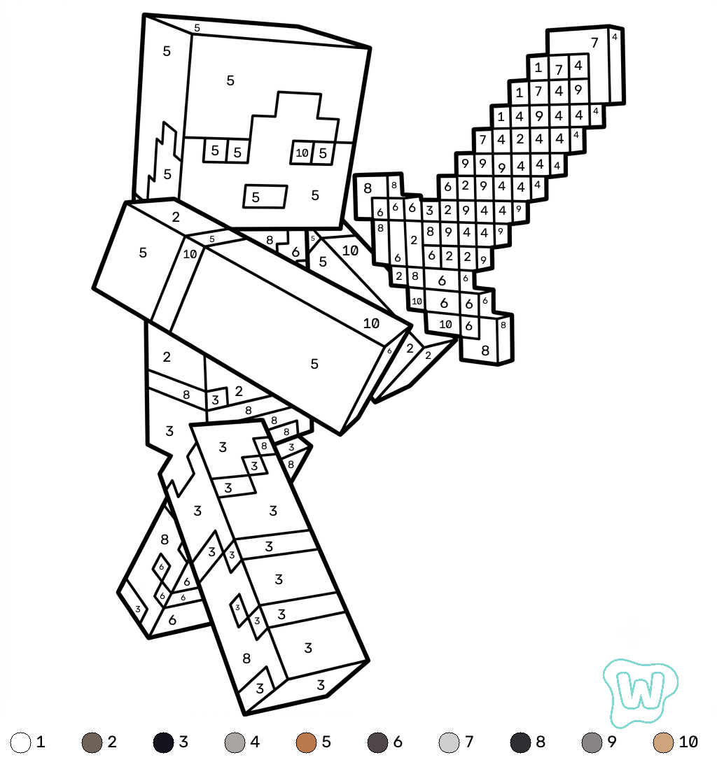 páginas para colorear para adultos Alex Minecraft coloring by numbers 1