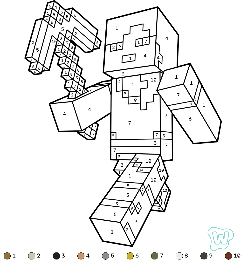 Alex Minecraft coloring by numbers imprimir PDF gratis
