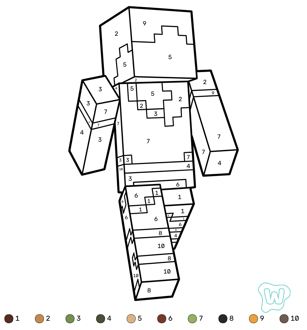 divertidas páginas para colorear Alex Minecraft coloring by numbers