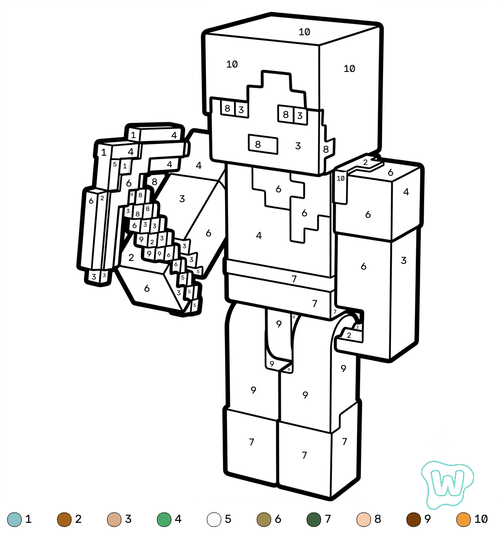 páginas para colorear para adultos Alex Minecraft coloring by numbers