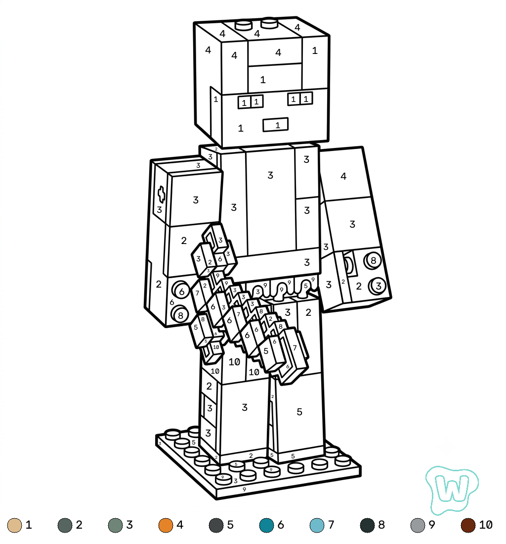 Alex Minecraft coloring by numbers páginas para colorear gratis 2