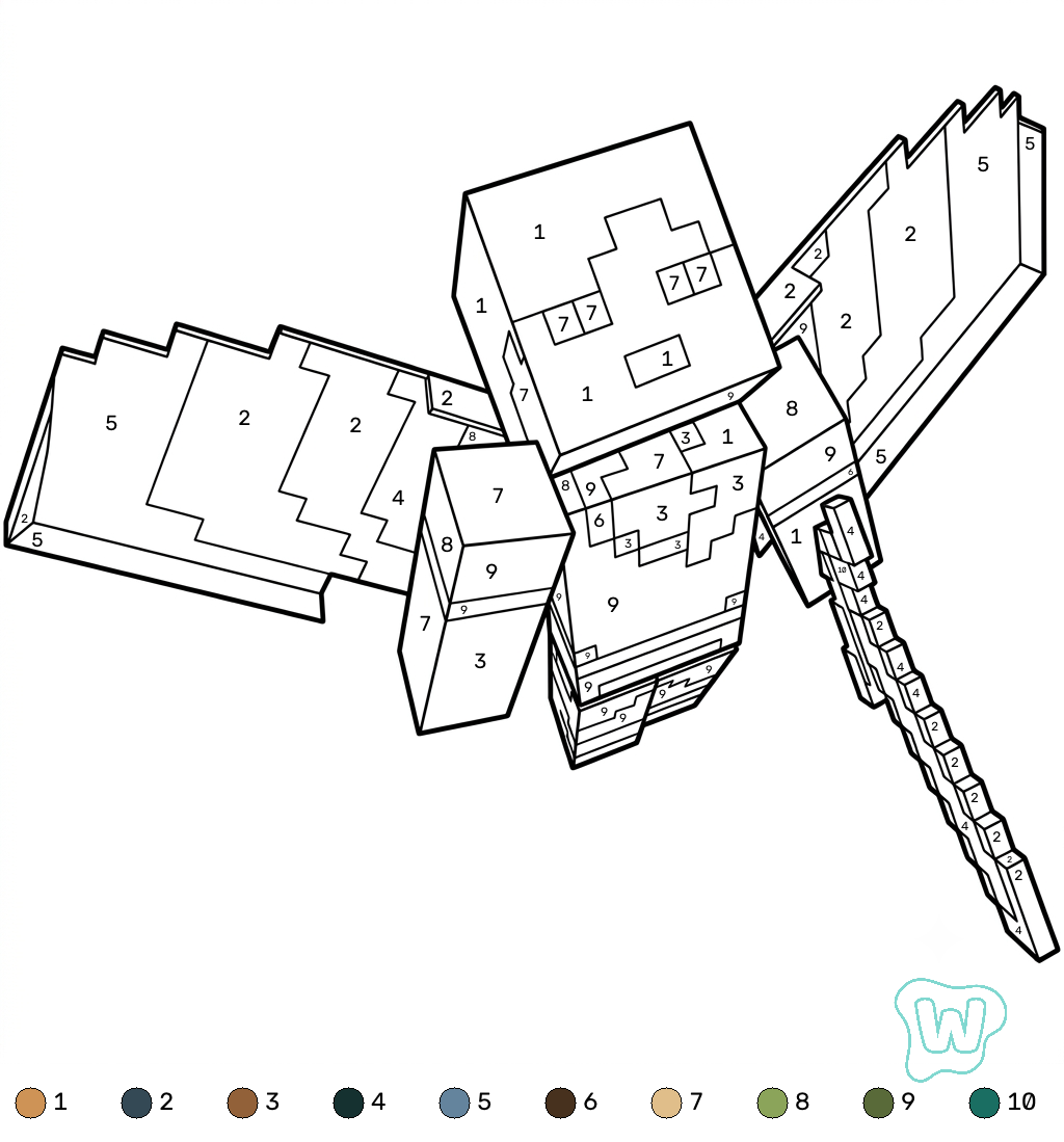 páginas para colorear para imprimir gratis Alex Minecraft coloring by numbers 1