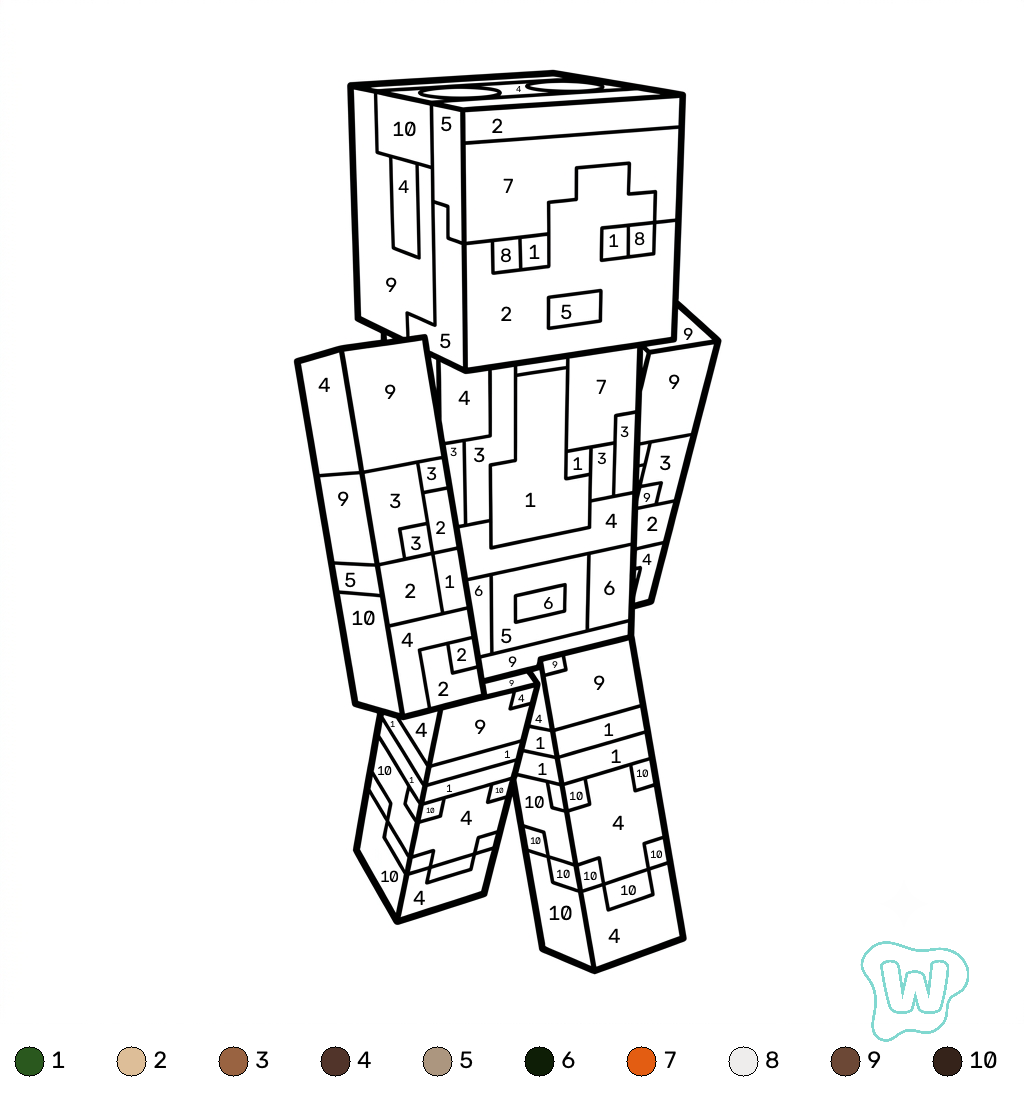 Alex Minecraft coloring by numbers páginas para colorear gratis 1