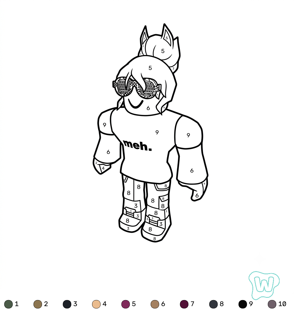 BrightEyes Roblox coloring by numbers páginas para colorear imprimibles 1