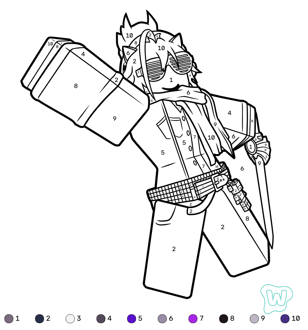 páginas para colorear gratis BrightEyes Roblox coloring by numbers para niños