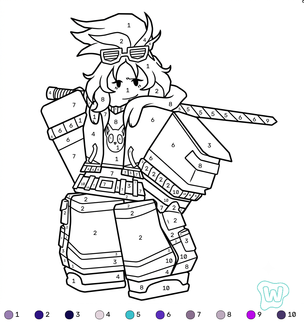 páginas para colorear BrightEyes Roblox coloring by numbers imprimibles